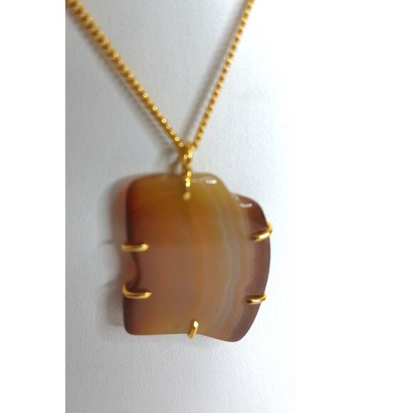 Vintage Brown Agate Pendant Choker Necklace - Picture 1 of 6
